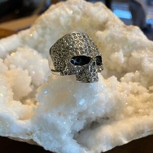 Chunky Unisex Crystal Pavé Skull Ring Size 8 1/4 Moto Bling Sparkle